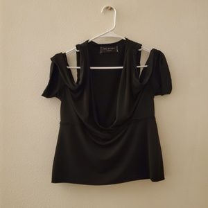 Sale-black blouse with cut out shoulders-size large